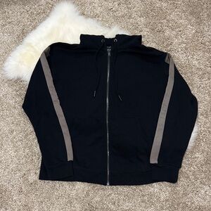 Banana Republic Factory Women’s Black Zip-Up Hoodie Taupe Sleeve Stripes Size S